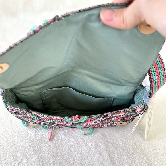 Viral Beaded Pink, Blue, & Purple Paisley Shoulder Bag w/ Beaded Fringe - Picture 5 of 8